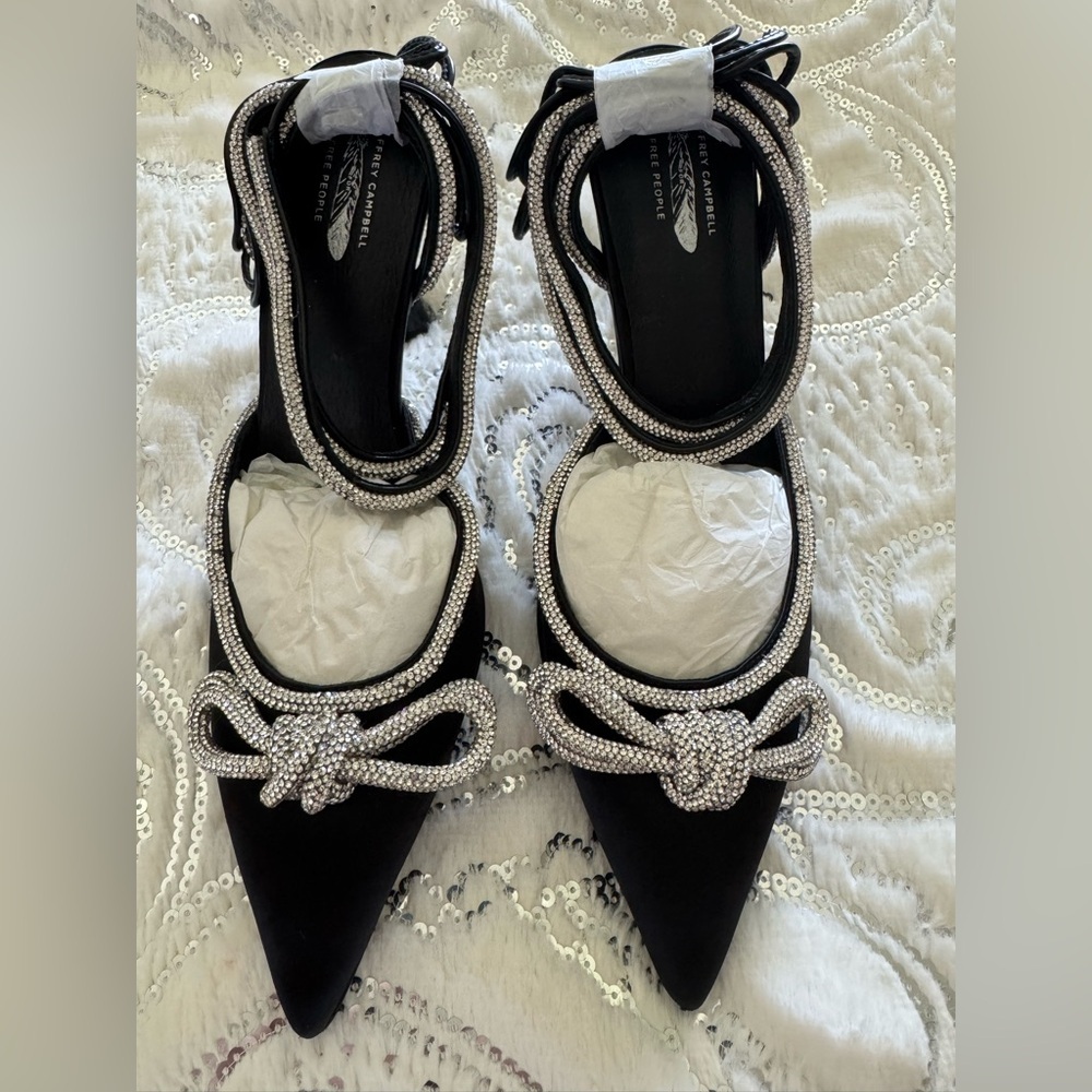 NWT Jeffrey Campbell x Free People Dazzle Knot Heels | Black Rhinestone